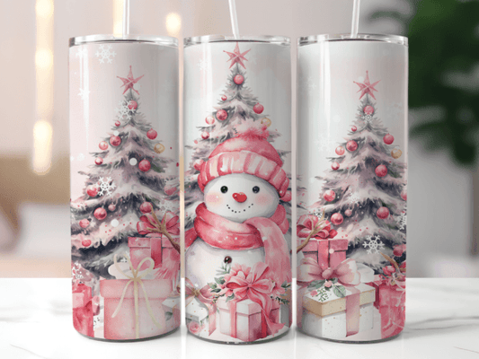 Pink Christmas Snowman 20oz Tumbler