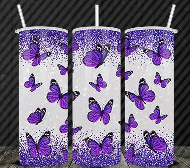 Purple Butterfly Glitter 20oz Tumbler