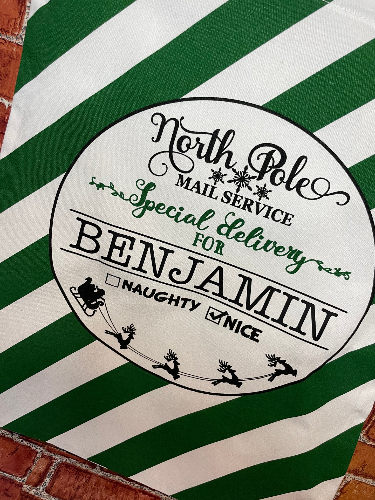 Green & White Stripe Santa Sacks