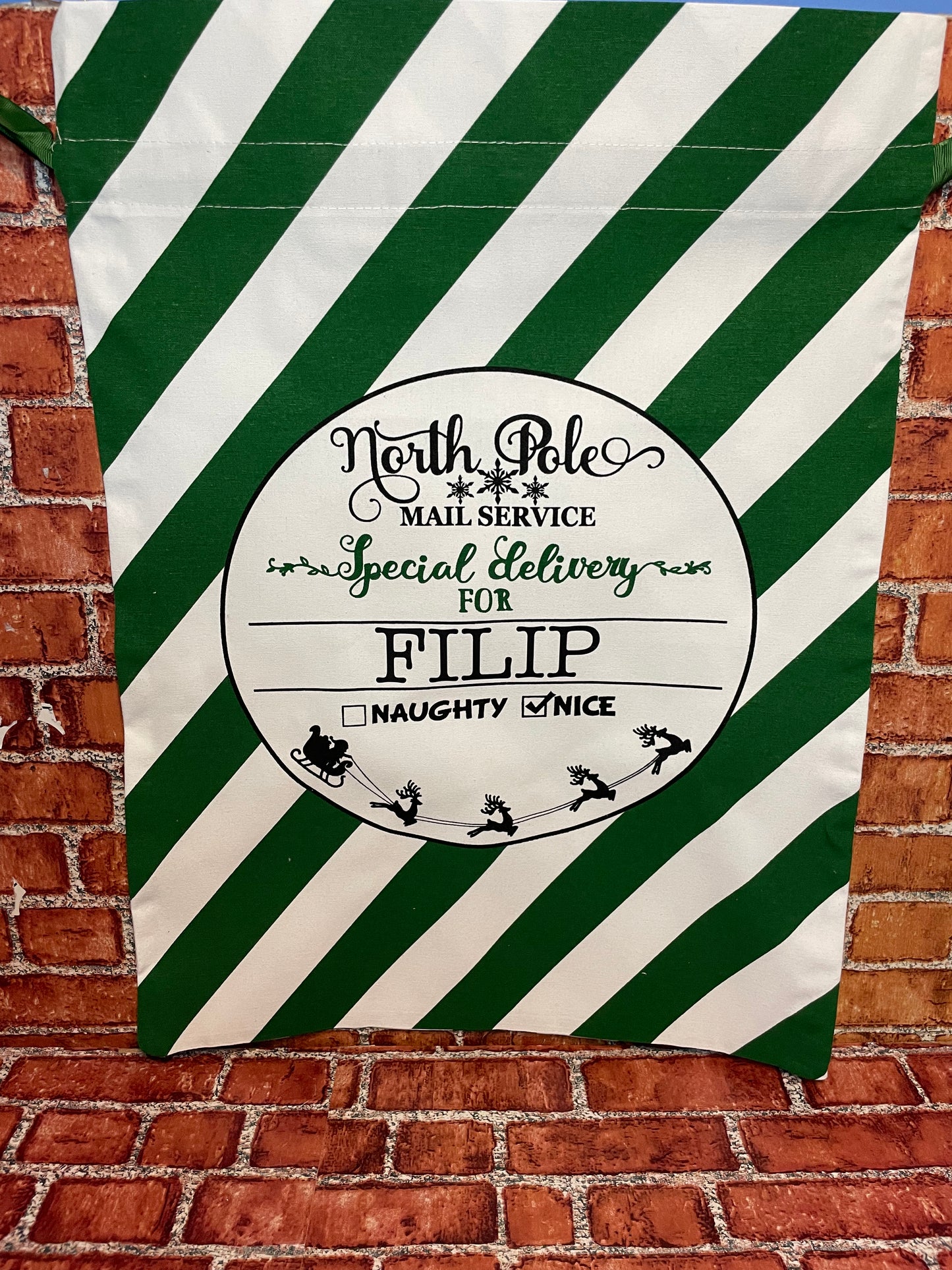 Green & White Stripe Santa Sacks